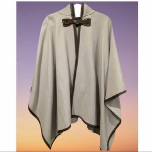 Zara grey cape w brown piping, hood & silver H W